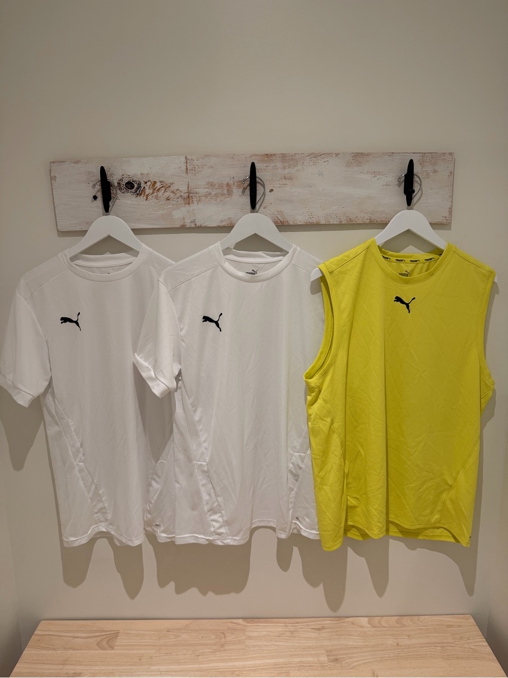 Puma White Short Sleeve Tees & Yellow Sleeveless Training Tank